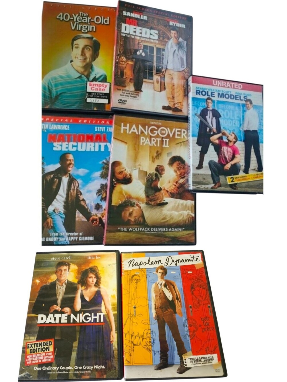 7pc Comedy DVDs - Mr. Deeds, National Security, Role Models, Date Night, Etc